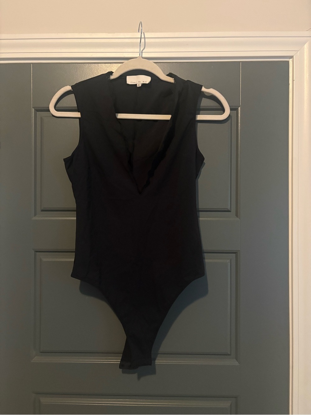 Fleur du Mal Black Lace Trim V-Neck Bodysuit Size M